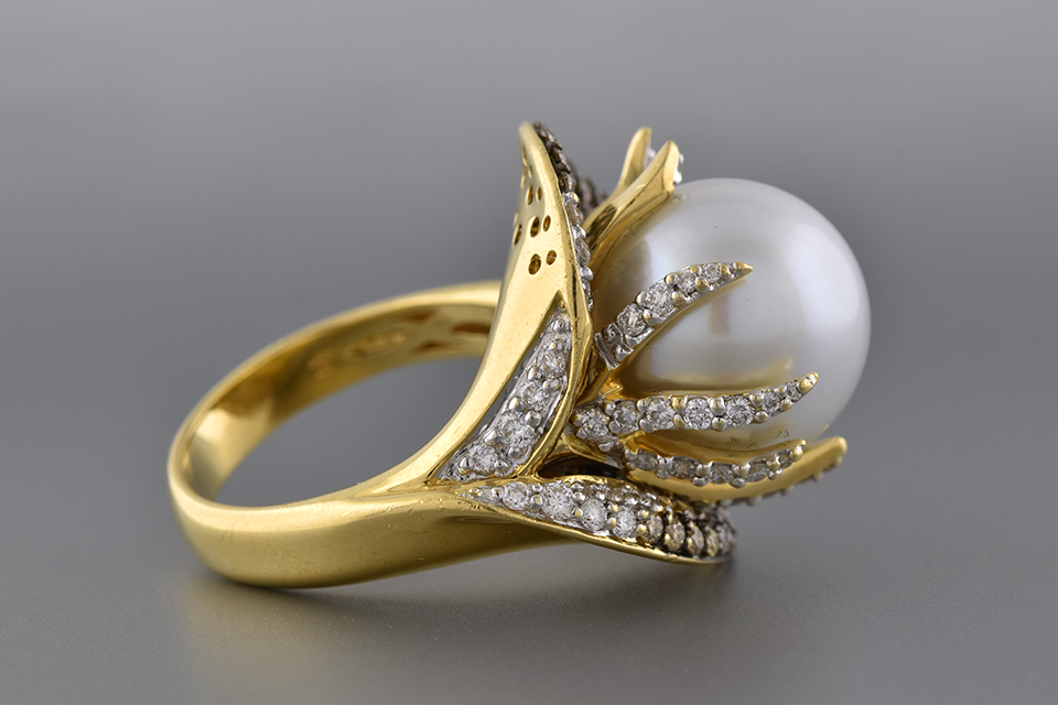 Floral Pearl And Diamond Ring