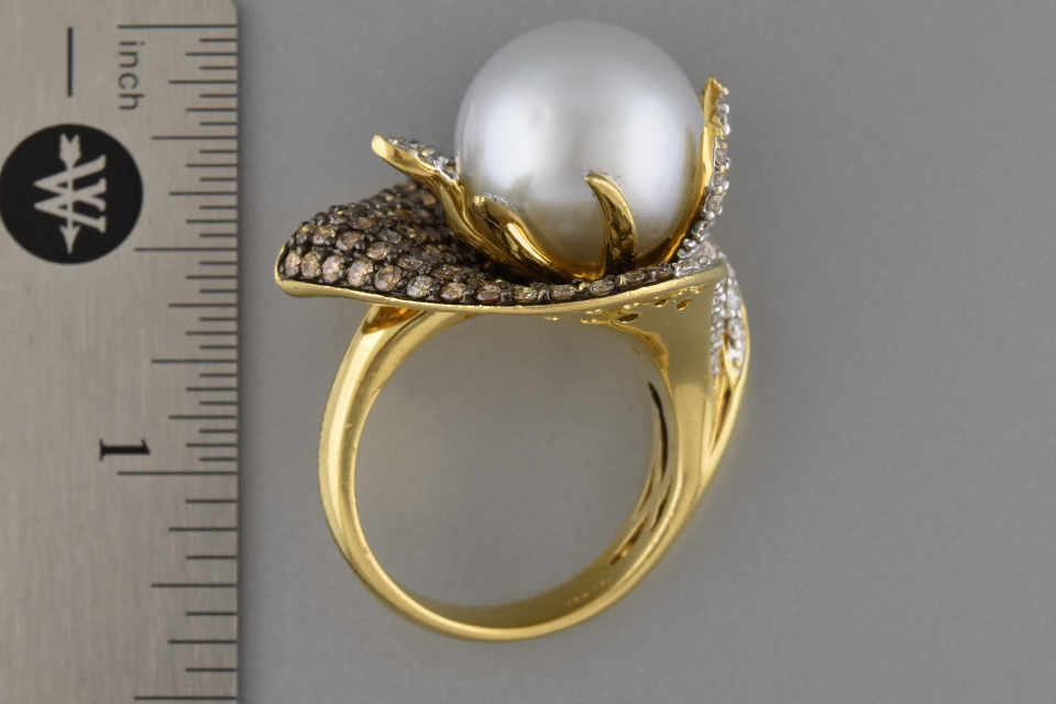 Floral Pearl And Diamond Ring