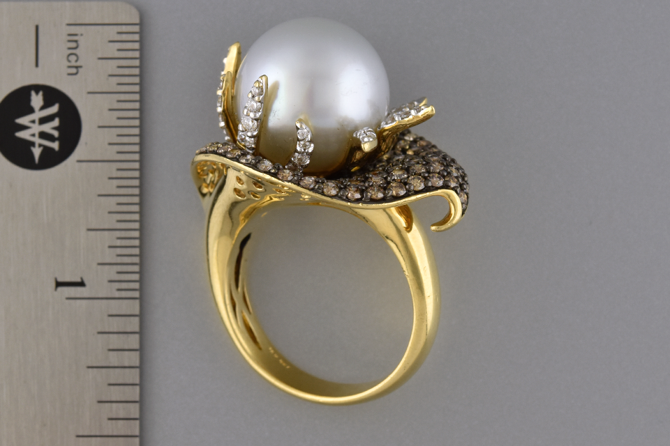 Floral Pearl And Diamond Ring