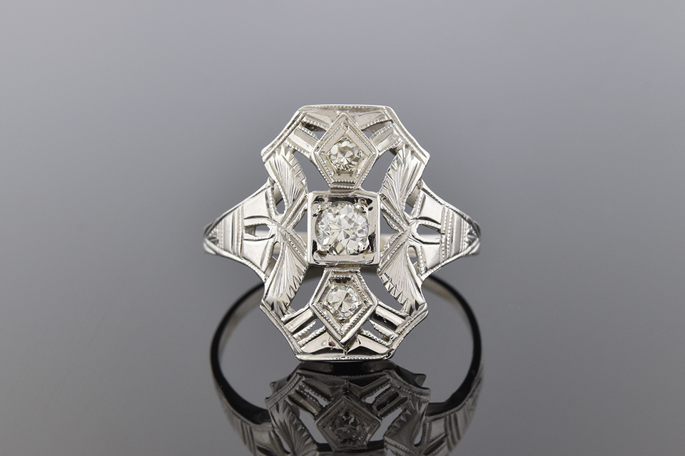 Item #1078 Low Profile Art Deco Diamond Ring 1078