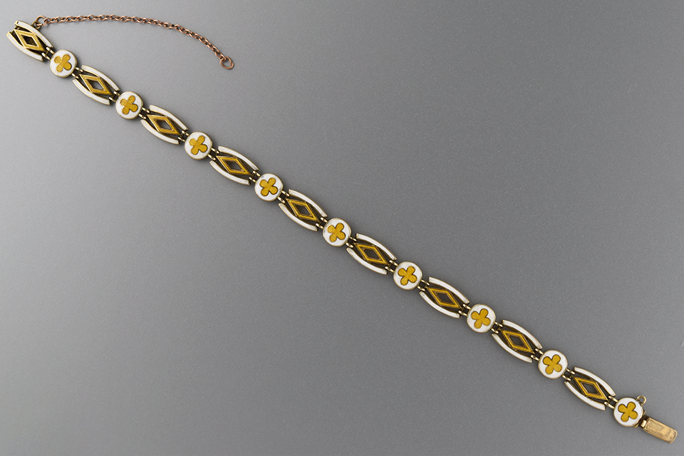 White and Yellow Enamel English Bracelet