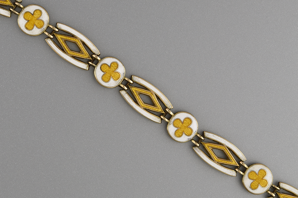 White and Yellow Enamel English Bracelet