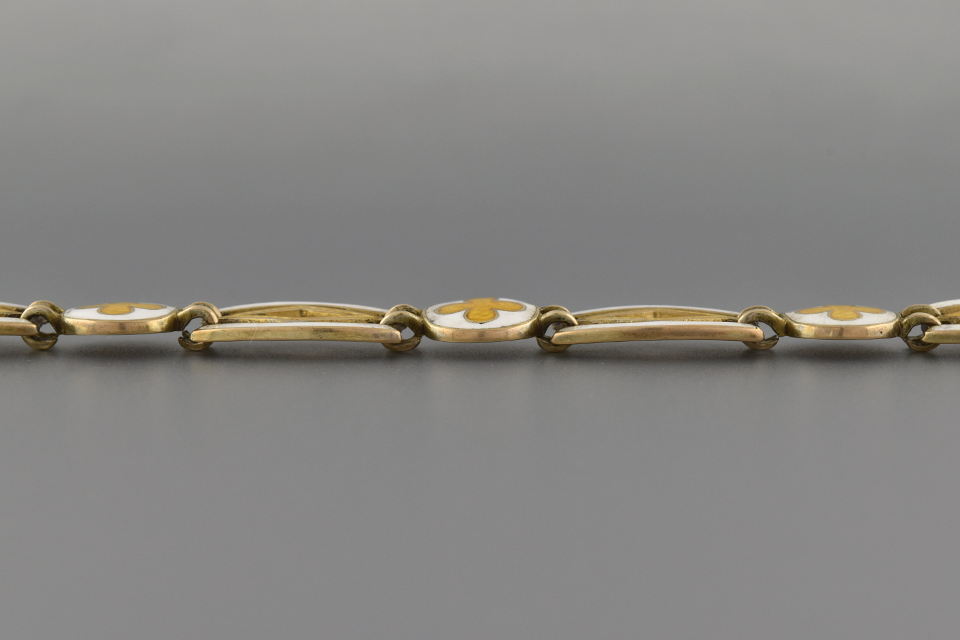 White and Yellow Enamel English Bracelet