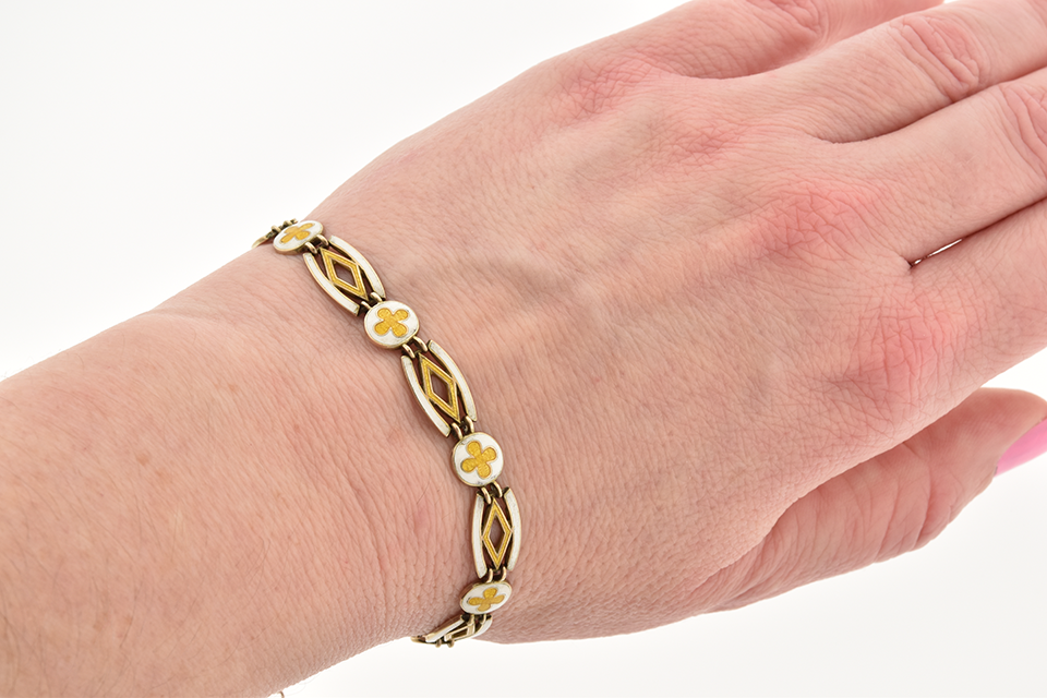 White and Yellow Enamel English Bracelet