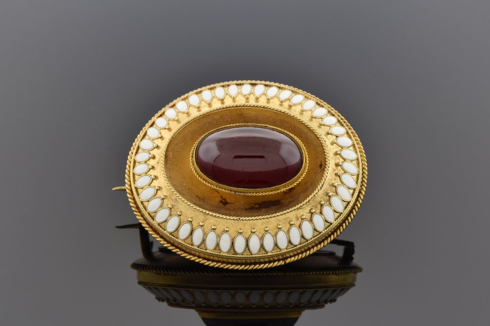 Item #5132 Victorian Garnet Pin with Enamel 5132