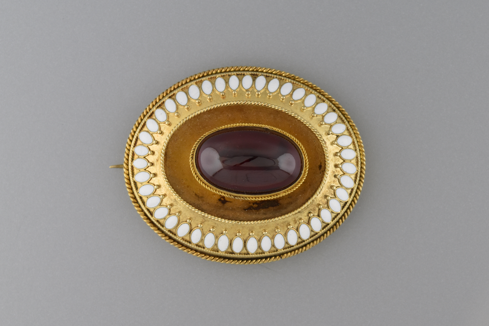 Victorian Garnet Pin with Enamel