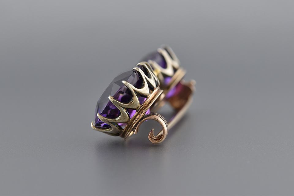 Amethyst and Diamond Bar Brooch with Enamel Flower