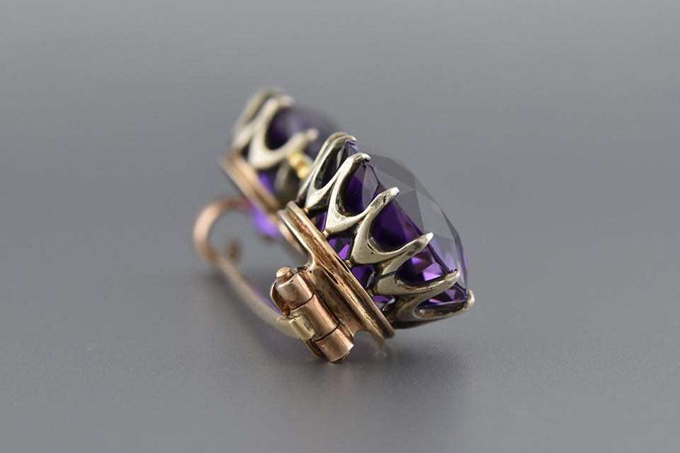 Amethyst and Diamond Bar Brooch with Enamel Flower