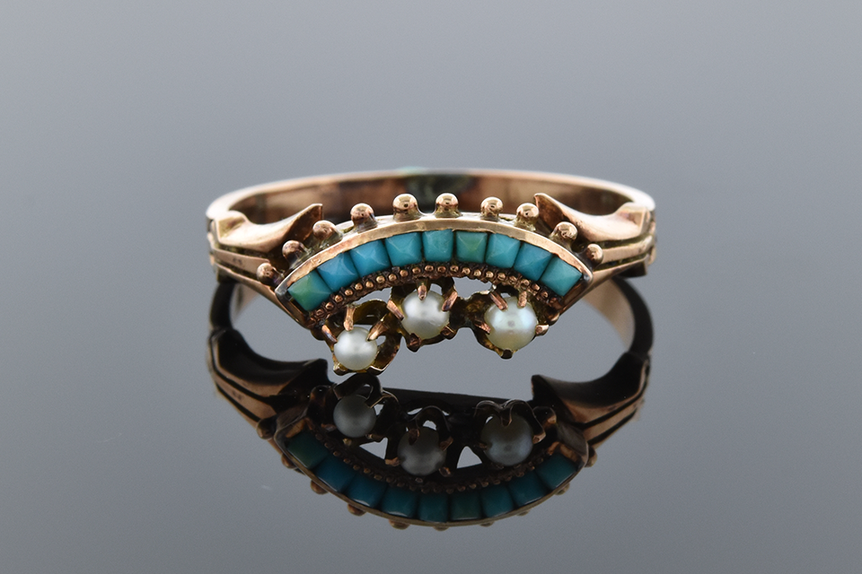 Victorian Turquoise and Pearl Ring 2741