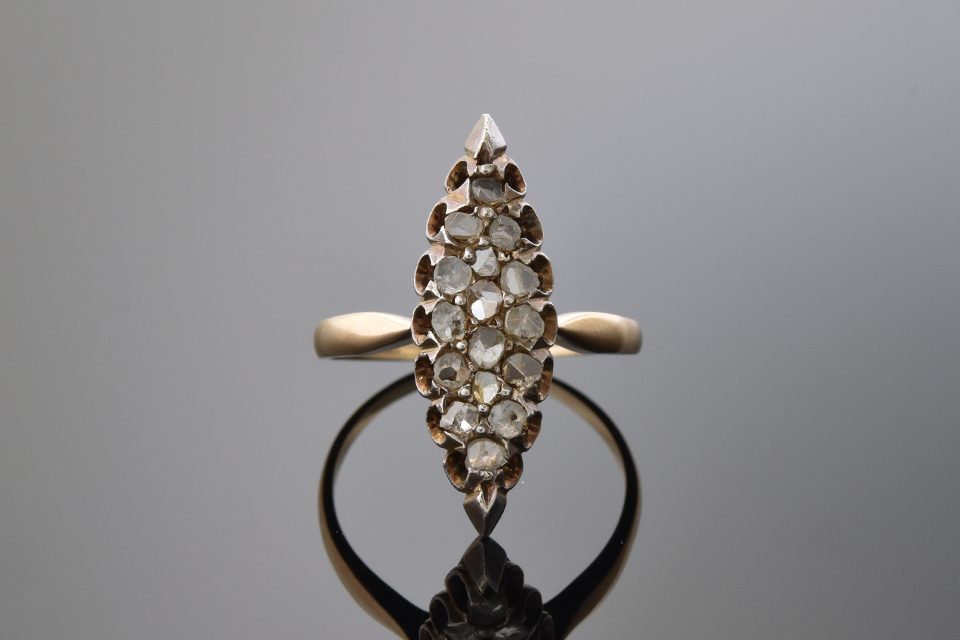 Item #1168 Antique Rose Cut Diamond Navette Ring 1168