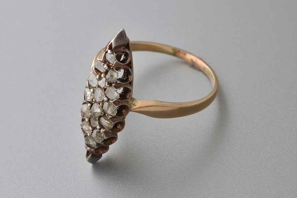 Antique Rose Cut Diamond Navette Ring