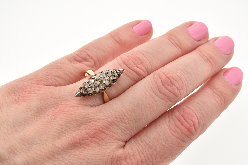 Antique Rose Cut Diamond Navette Ring