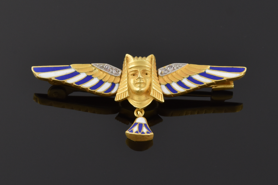 Item #4668 Enamel & Diamond Egyptian Revival Brooch 4668