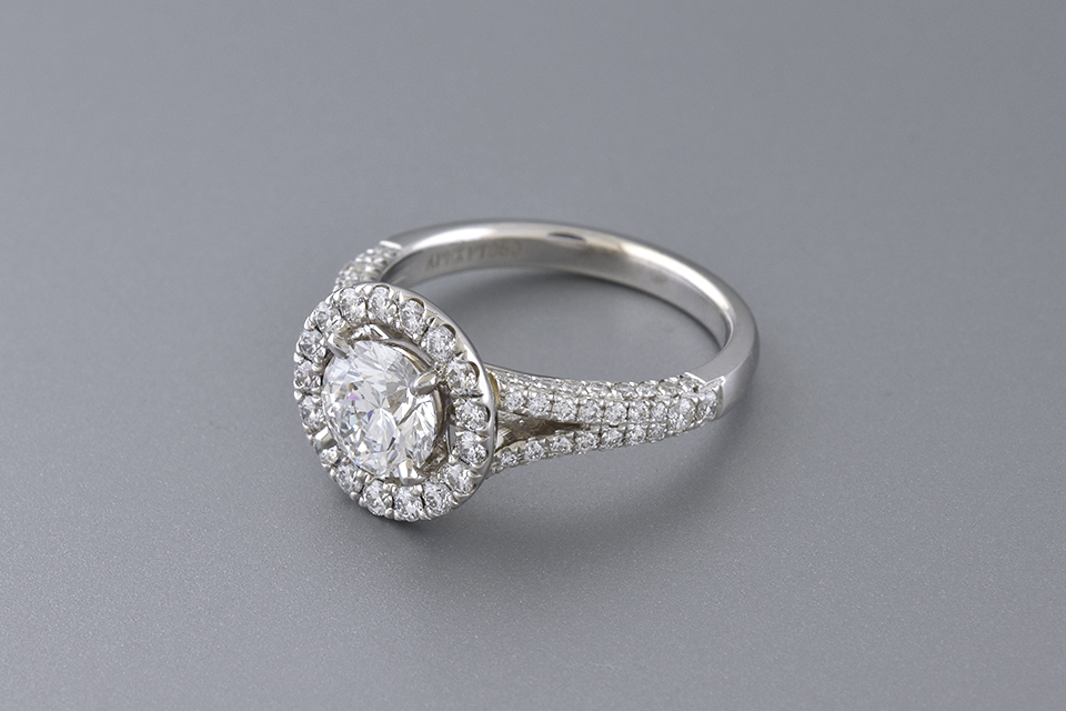 Diamond Halo Engagement Ring with Split Shank Design