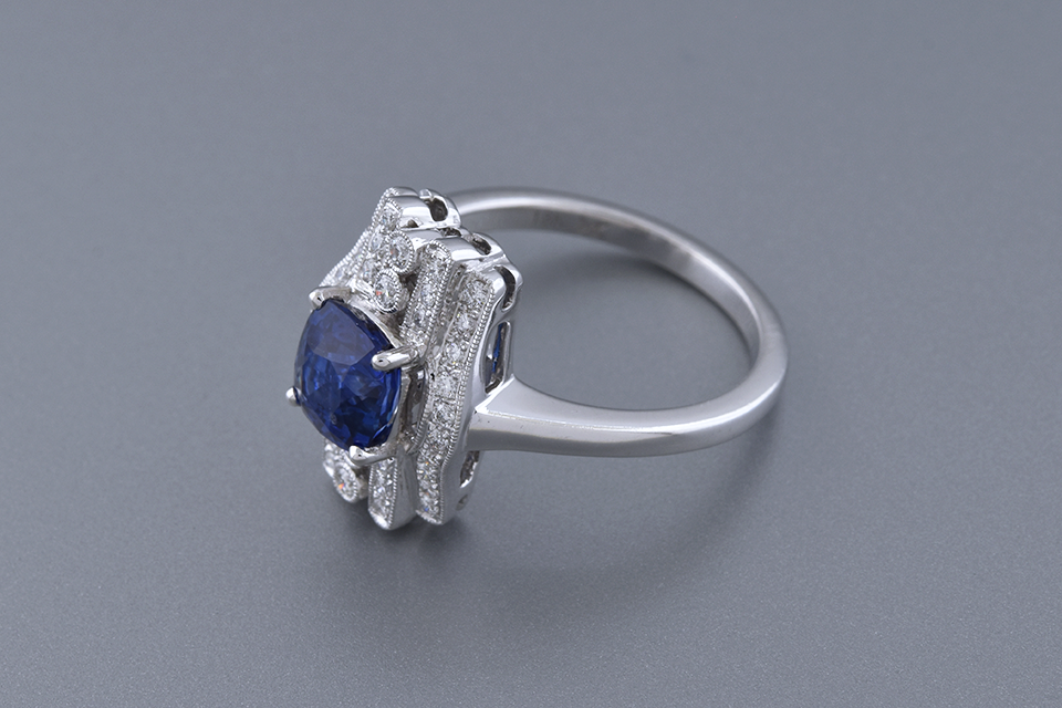 Vintage Inspired No Heat Sapphire and Diamond Ring