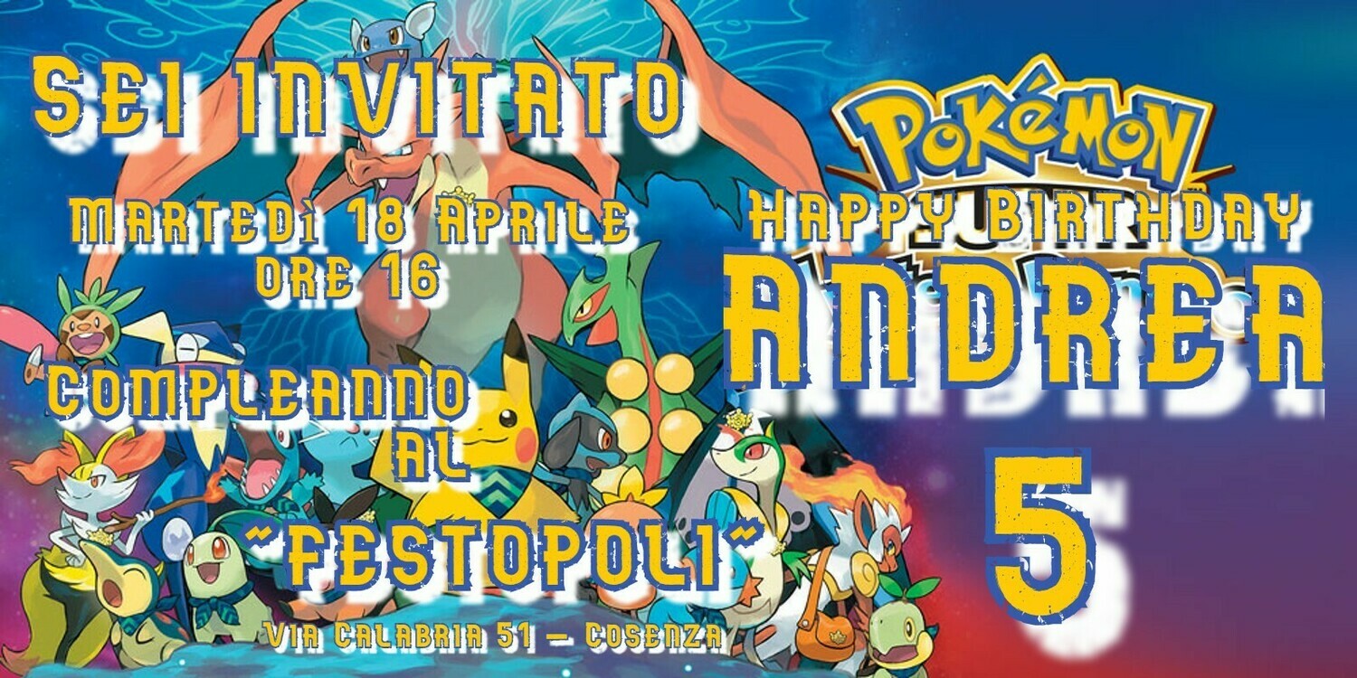 Biglietti Inviti Digitali Personalizzati Festa Pokemon