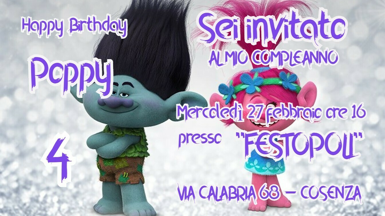 Biglietti Inviti Digitali Personalizzati Festa Trolls