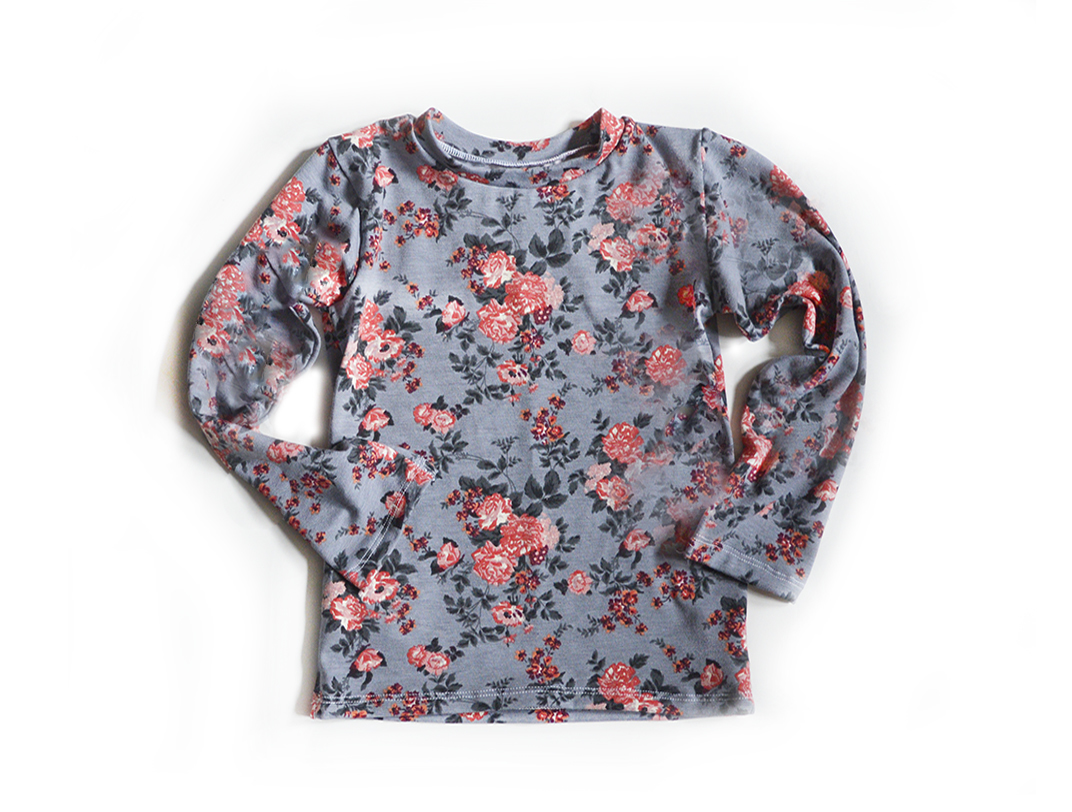 Adult Sized Long Sleeve T-Shirts - Floral on Grey 00952