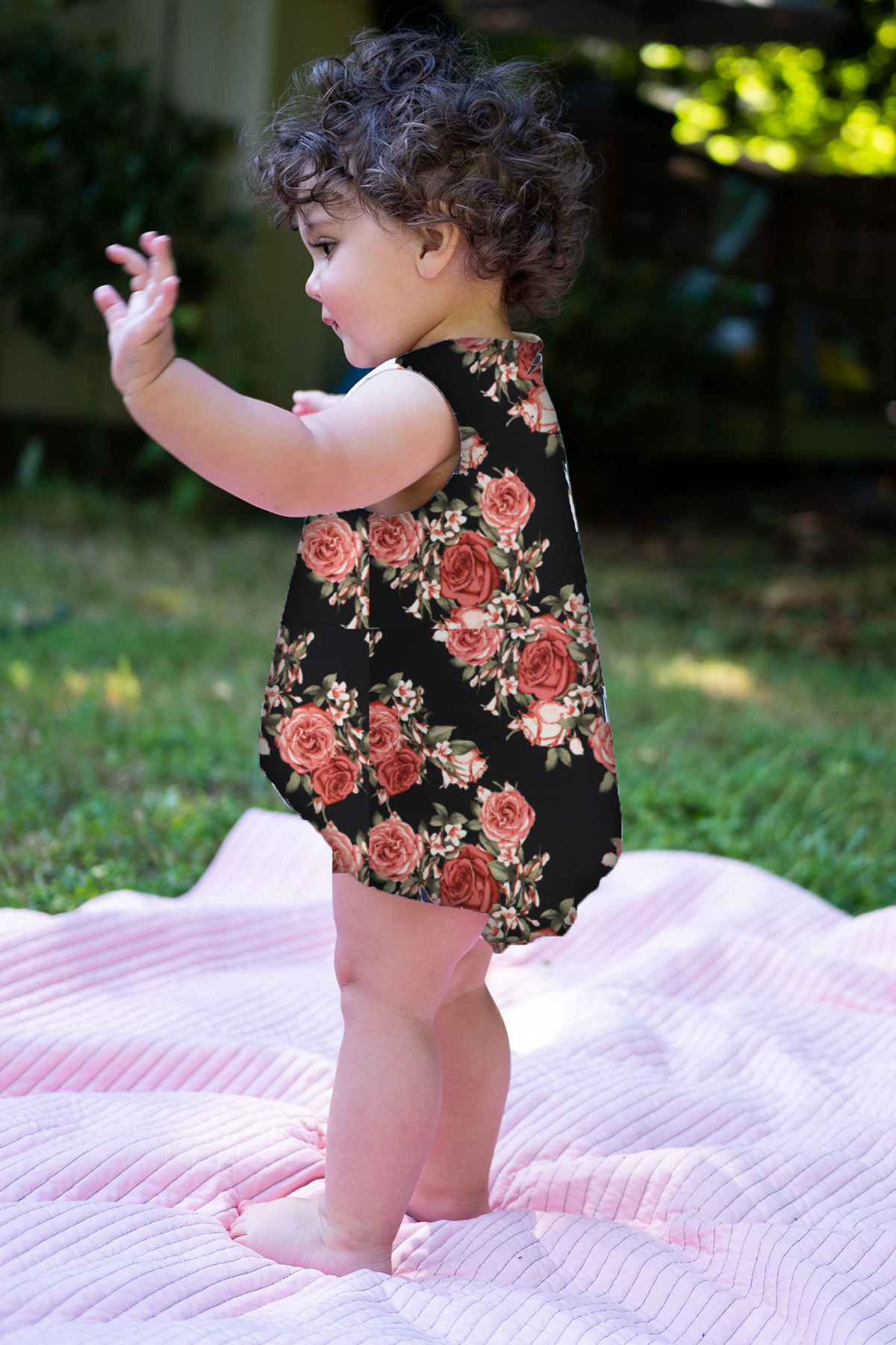 Floral Baby Romper Onesie with Snaps - Rosie