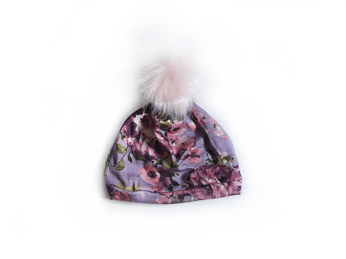 Little Sprout Pom Pom Beanie Hat in Mauve Floral | NEW Fall 2019 Little Sprout Pom Pom Beanie Hat in Mauve Floral | NEW Fall 2019