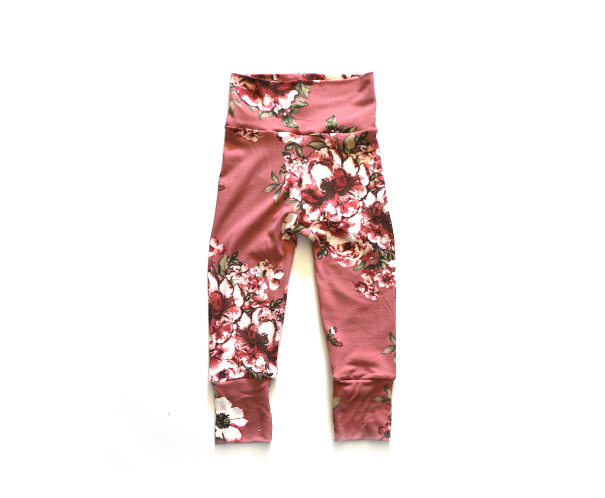 Little Sprout Pants™ Vintage Floral on Mauve 00726