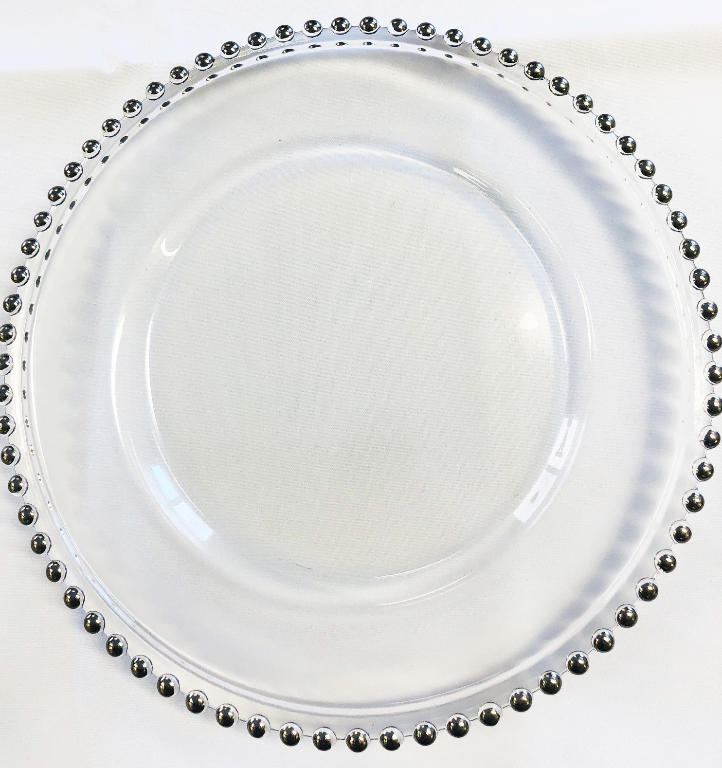 Glass Charger Plates - Silver Beaded Silver Beaded Glass Charger Plate