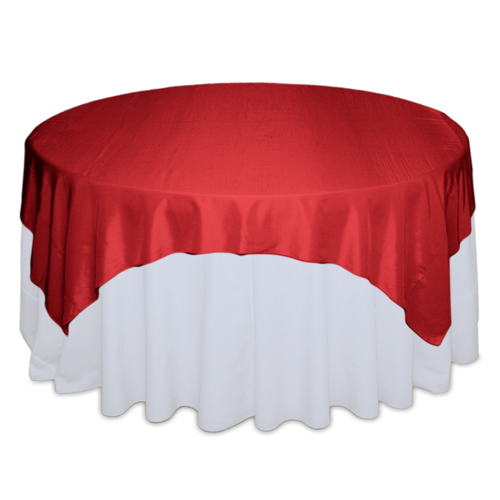 Apple Red Table Overlays - Taffeta Apple Red Taffeta Overlay Rental