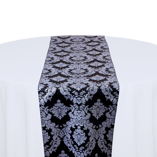 Black & White Damask Satin Table Runner Rental Black & White Damask Satin Table Runner Rental