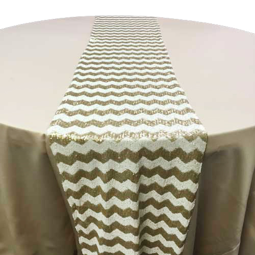 White & Gold Chevron Sequin Table Runner Rental Gold & White Chevron Glitz Table Runner Rental