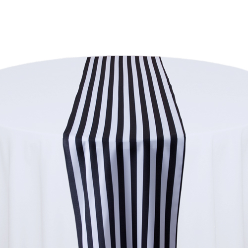 Black & White Polyester Stripe Table Runner Rental Black & White Polyester Stripe Table Runner Rental