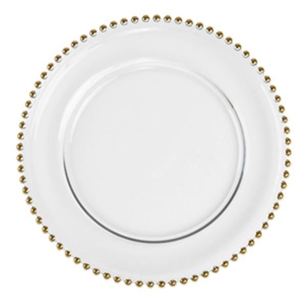 Glass Charger Plates Gold Beaded Rim Wedding Rentals Shipped Nationwide Beyond Elegance Glass Charger Plates Gold Beaded Rim Wedding Rentals Shipped Nationwide Beyond Elegance