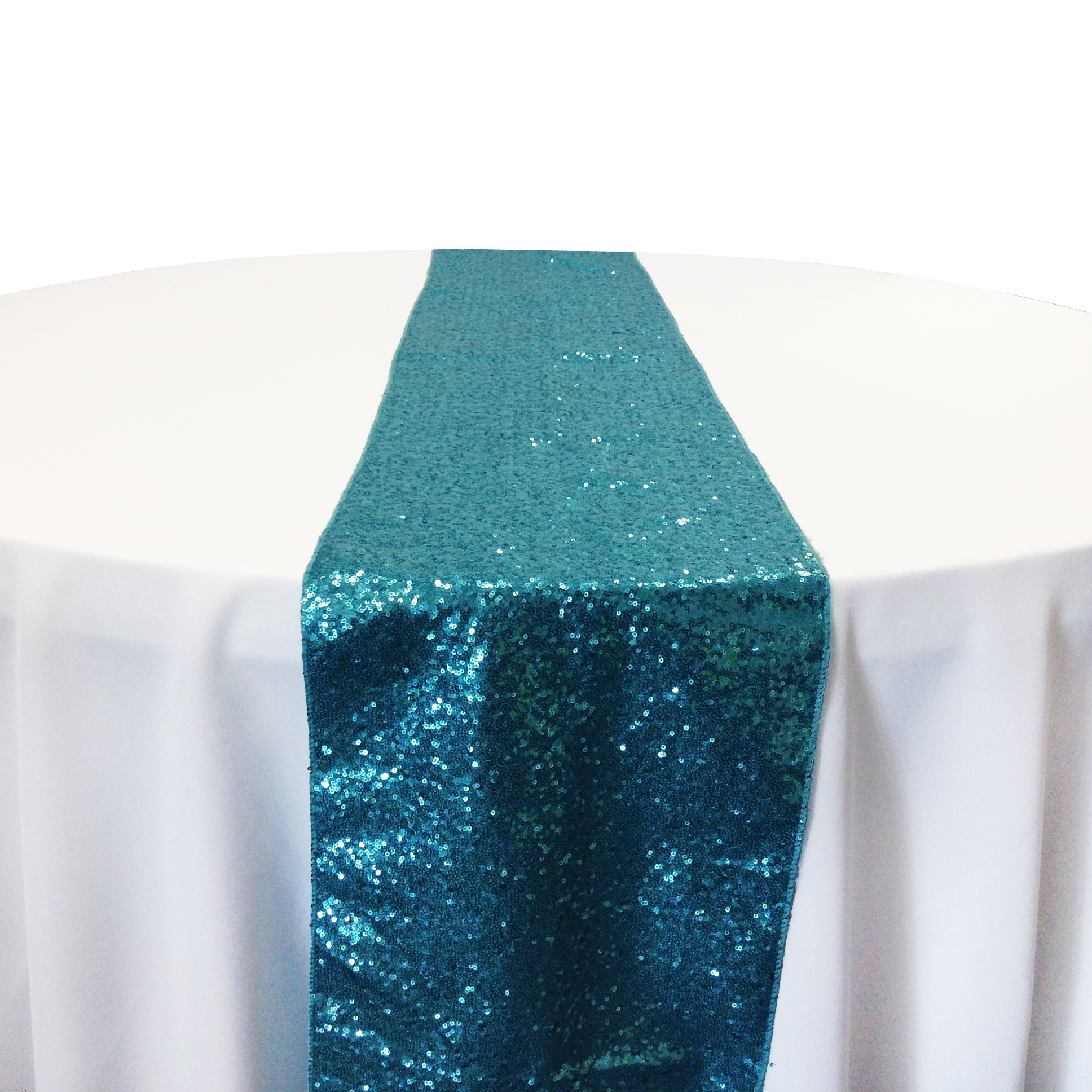 Turquoise Taffeta Sequin Table Runner Rental Turquoise Taffeta Glitz Table Runner Rental
