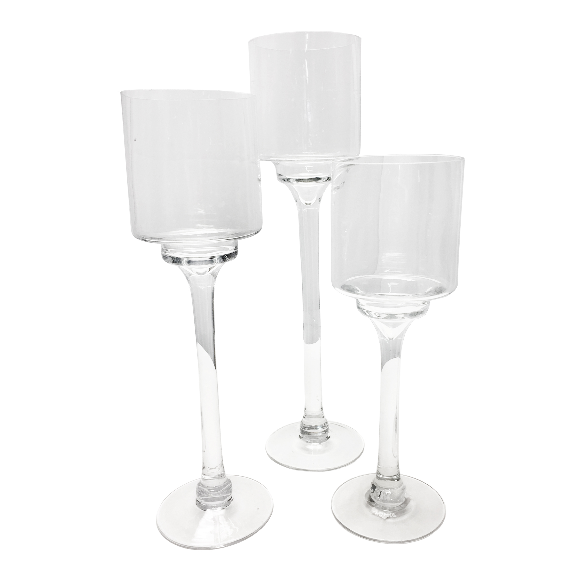 Glass Pedestal Candleholders, Set of 3 Glass Long-stem Candle Holders Rental