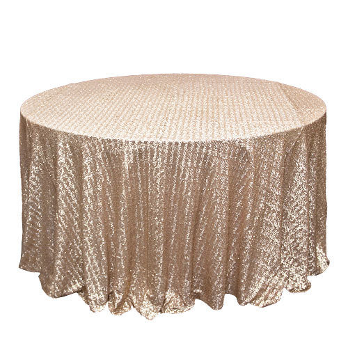 Champagne Sequin Overlay Rentals - Mesh Champagne Sequi Tablecloth Rentals - Mesh