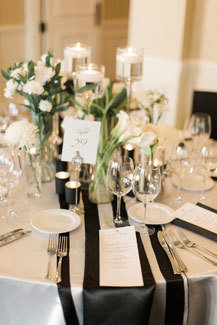 Black & White Charmeuse Satin Table Runner Rental Black & White Charmeuse Satin Table Runner Rental