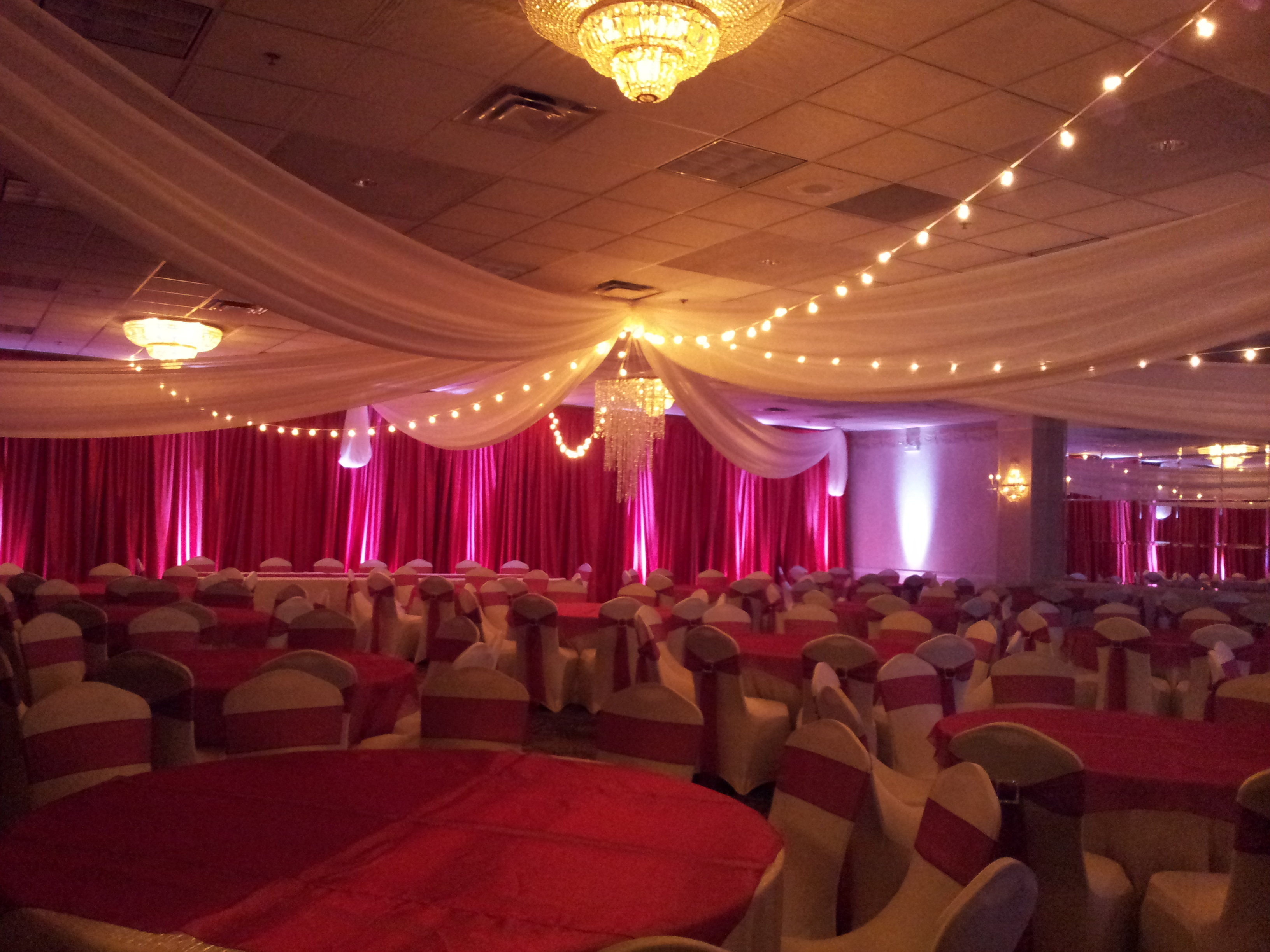 DIY Red Sateen Wall Draping - 12' Height - Per Foot Red Sateen Wall Draping