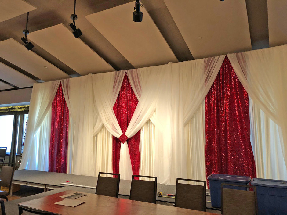 Apple Red Taffeta Glitz with Silver Voile Accents Apple Red Taffeta Glitz with Silver Voile Accents