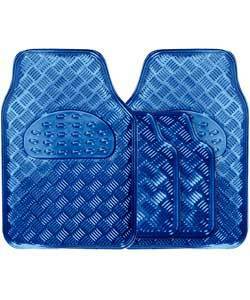 Metallic Checker Style Car Mat Set 4pc Blue