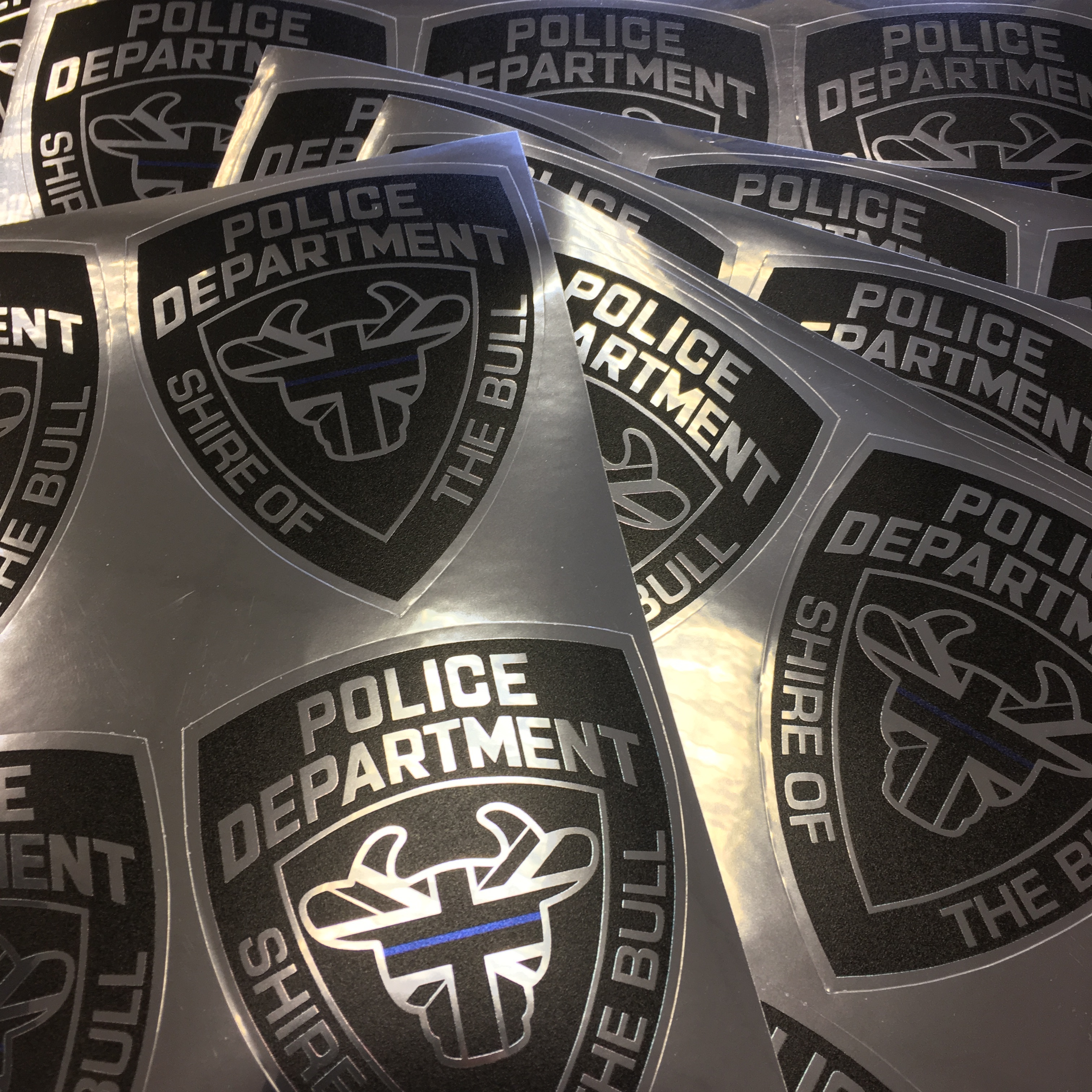 Shiny Silver Coloured 'BullShield' Stickers