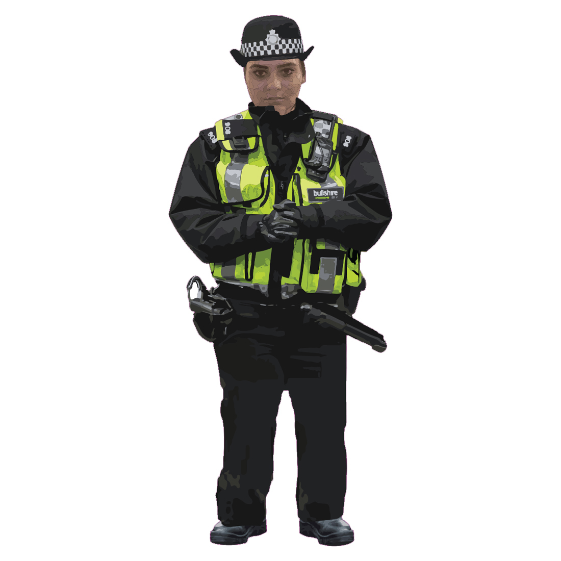 Happy Female Policeman Pin Badge HPWPB