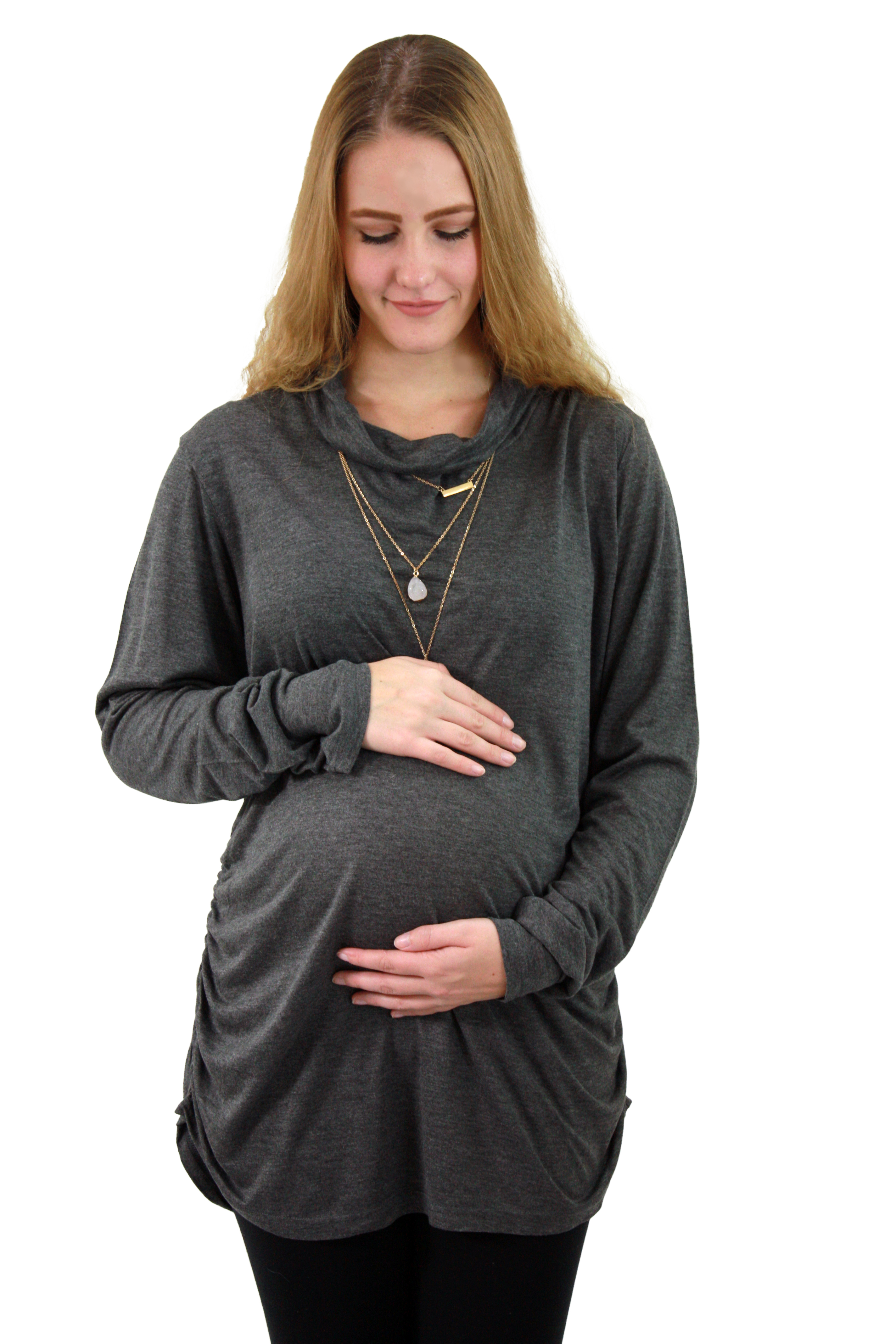 2 color Maternity cowl neck and tank neck tops combo pack (Steel Grey & White Combo) MW100SG