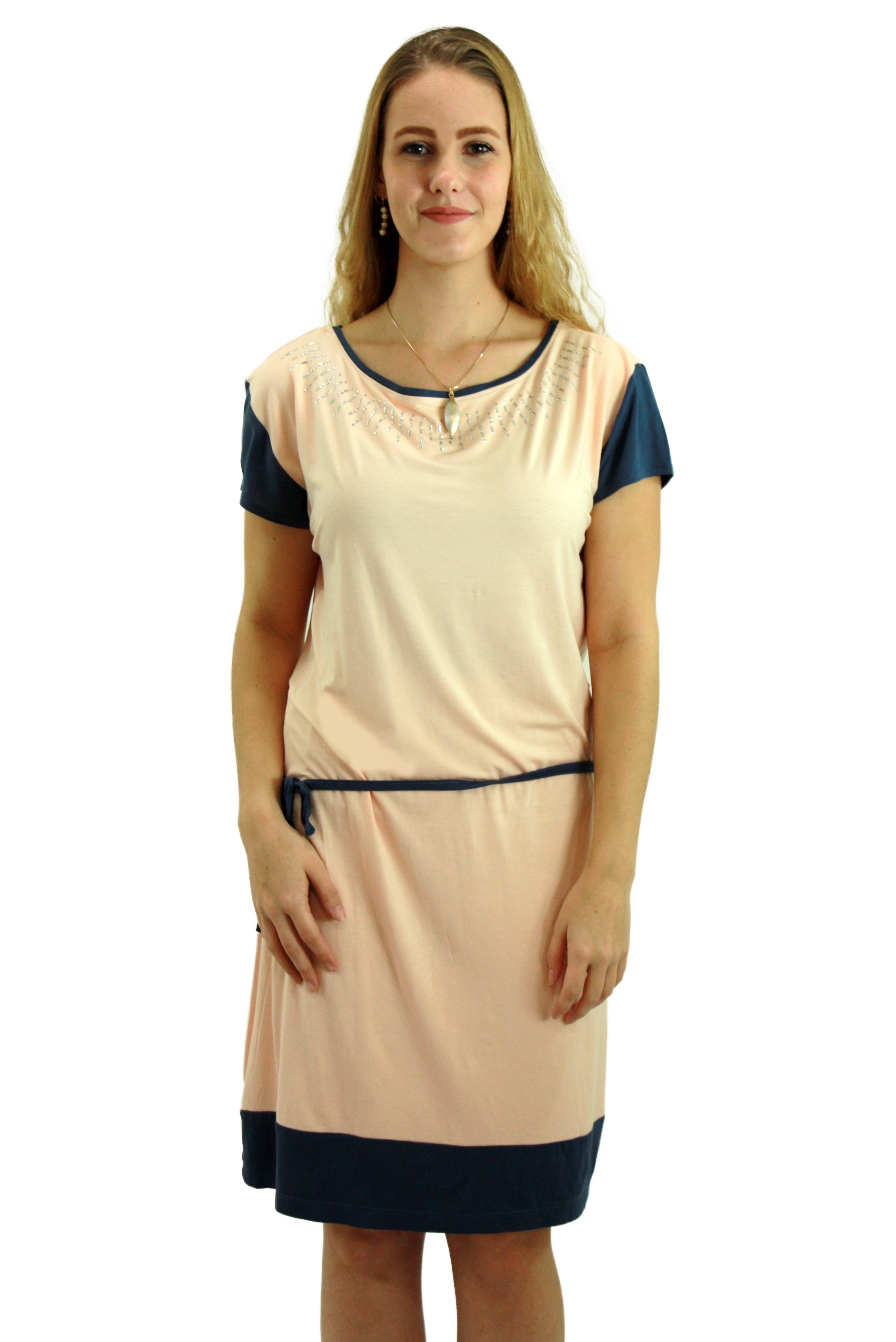 Pink and Grey tunic dress with embellished neckline LYPG008