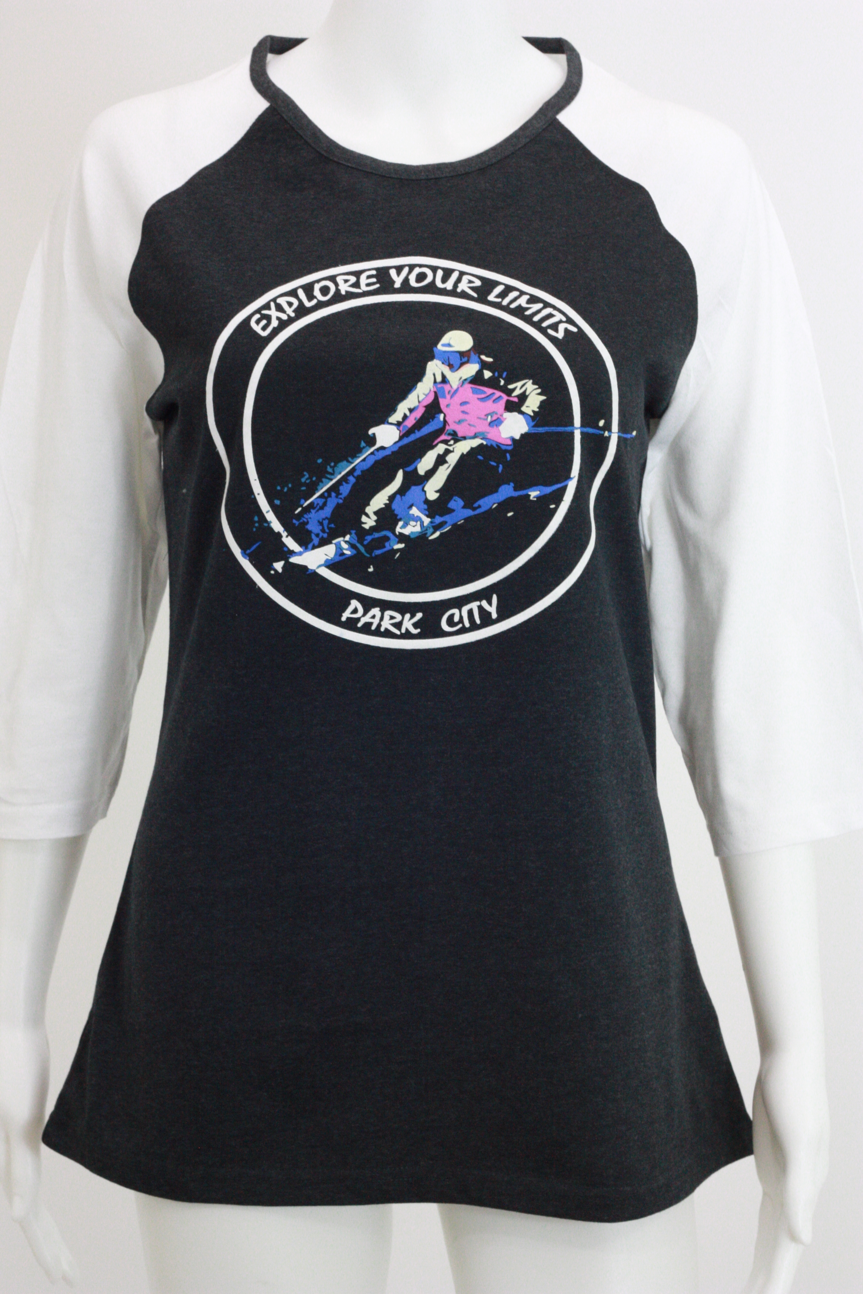 Ski charcoal melange/ white Raglan sleeve tees SKCM003
