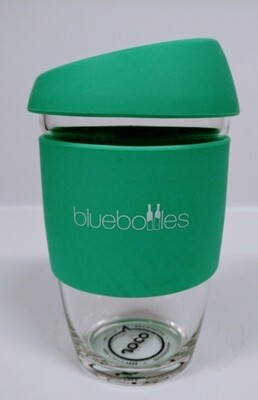 JOCO 6oz Reusable Glass Cup (Extra Small Cup Size) – Vintage Green with Bluebottles Logo