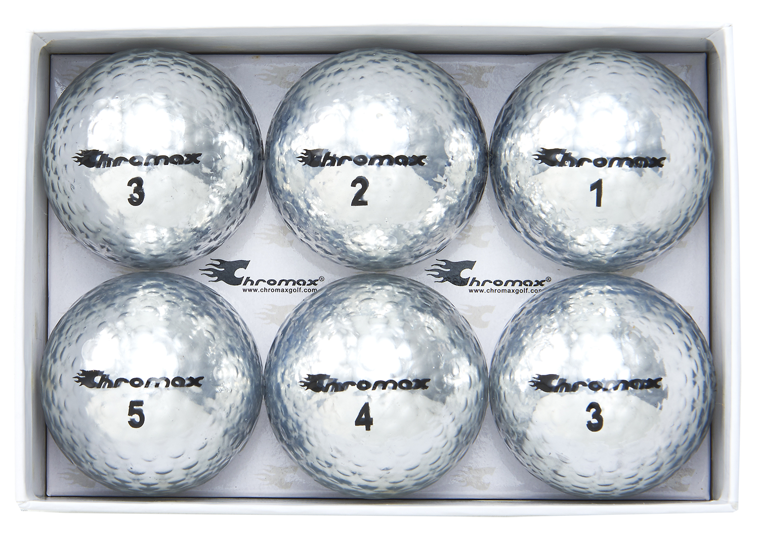 Chromax silver golf ball M5 6 pack open