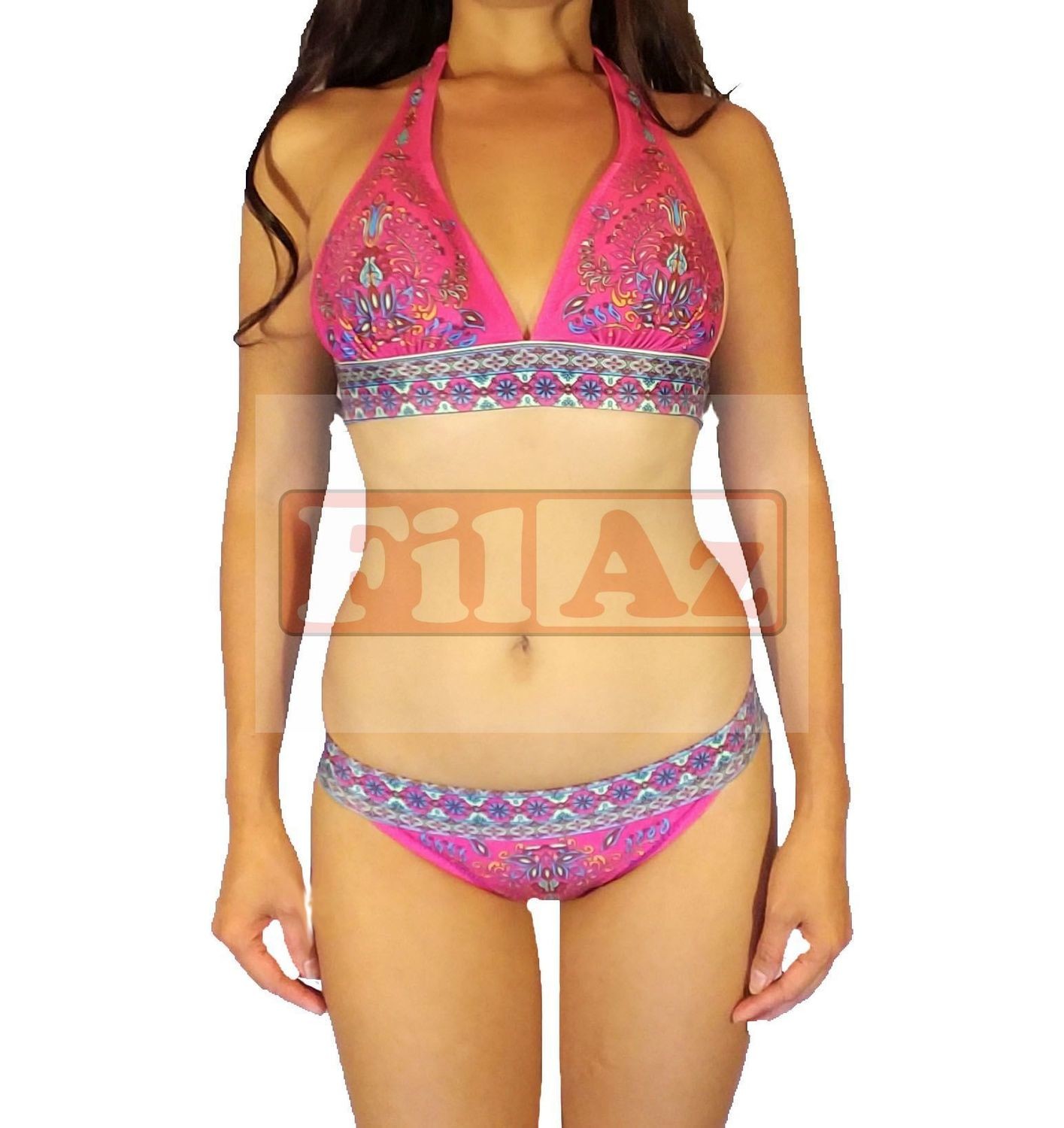 womens pink and purple floral two piece halterneck bikini swimsuit