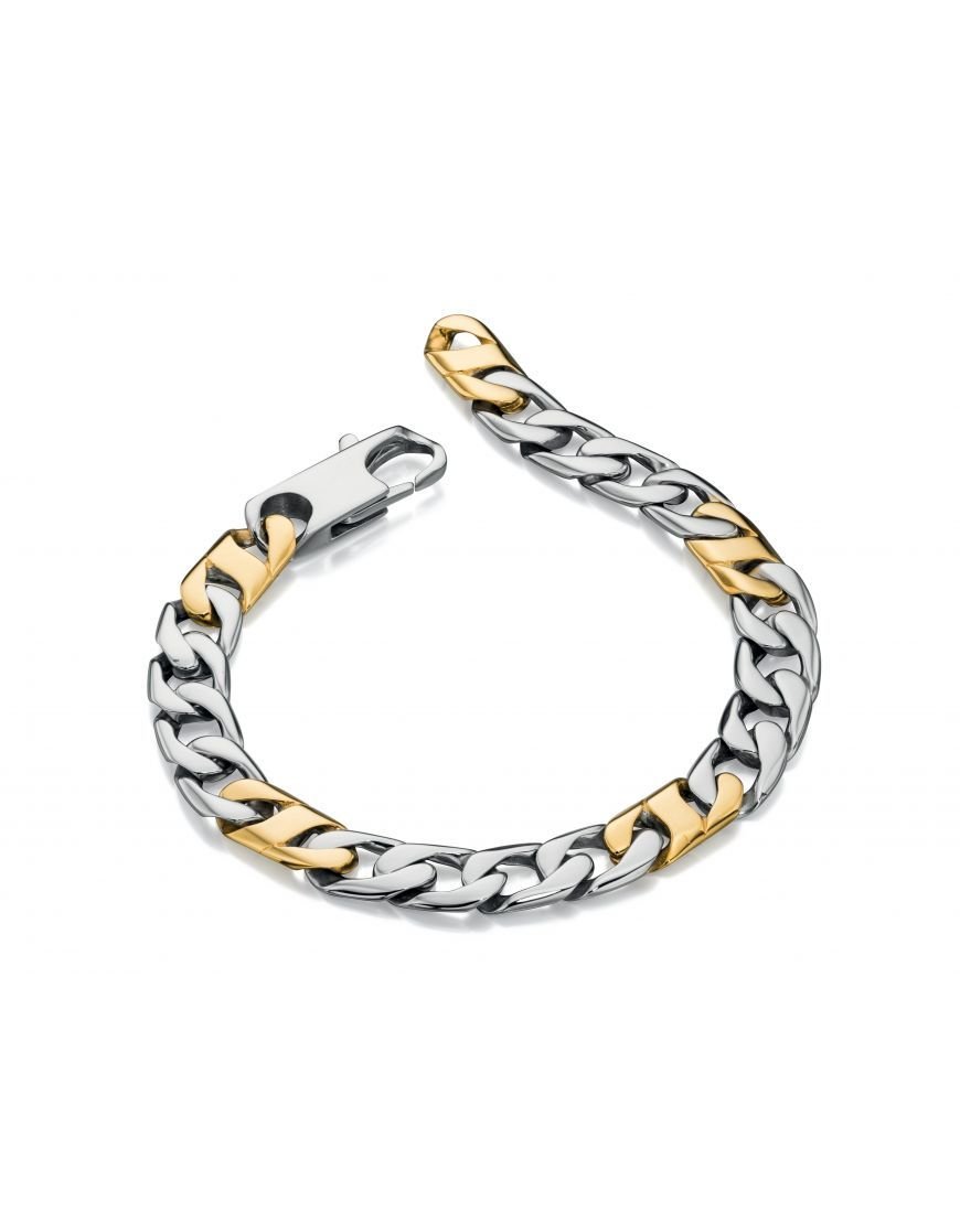 Fred Bennett Stainless Steel Gold Detail Link Bracelet Fred Bennett Stainless Steel Gold Detail Link Bracelet