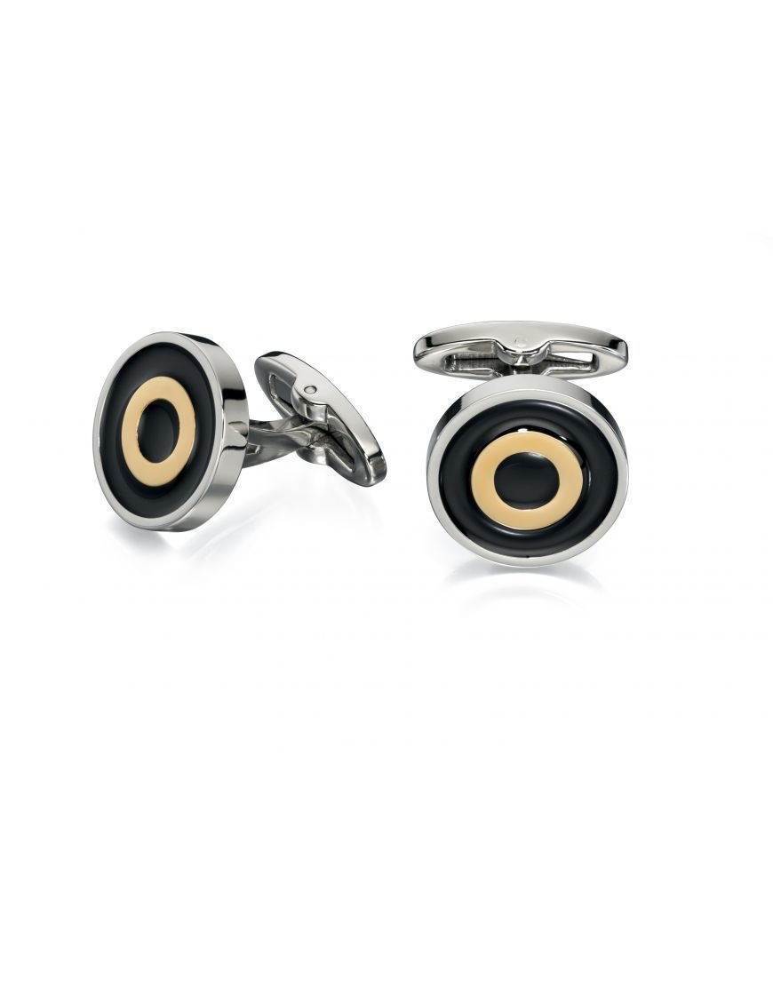 Fred Bennett Stainless Steel Round Black and Yellow Cufflinks Fred Bennett Stainless Steel Round Black and Yellow Cufflinks