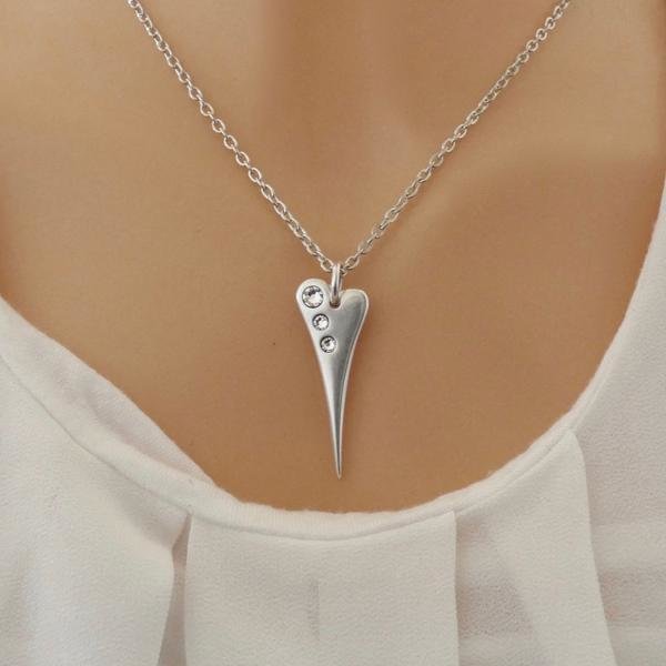 Orli Pointed Crystal Heart Fine Necklace Silver Orli Pointed Crystal Heart Fine Necklace Silver