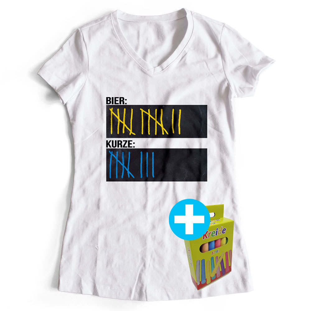 T-Shirt Strichliste Bier Kurze Schnaps Tafel Kreide Saufen (Damen, alle Farben)
